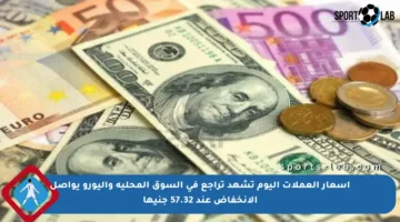 أسعار العملات اليوم تشهد تراجع في السوق المحلية واليورو يواصل الانخفاض عند 57.32 جنيها